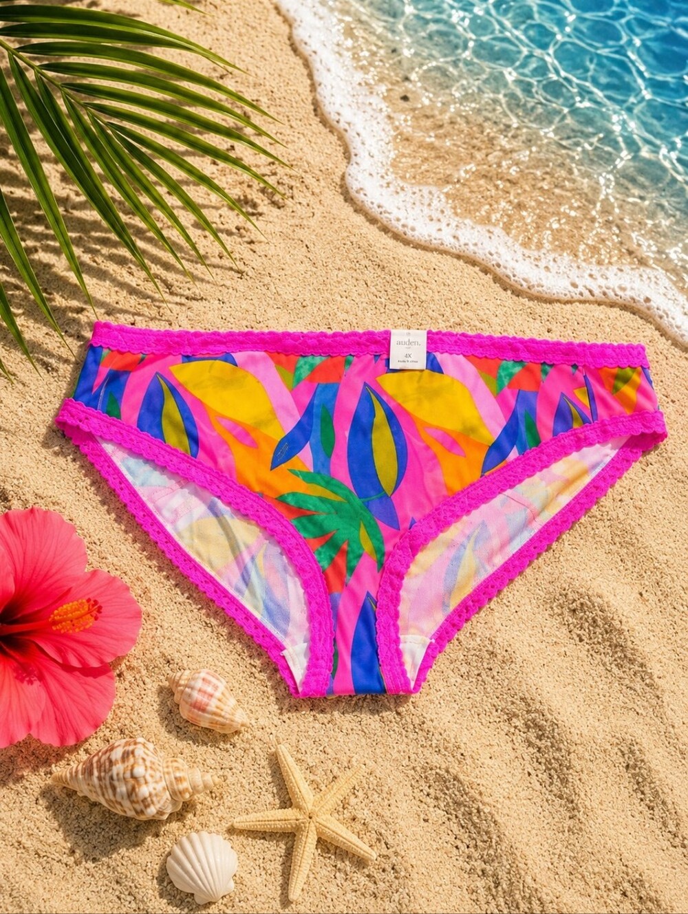 NWT Auden Multicolor Bikini Panty 4X Plus Size Bright Tropical Print